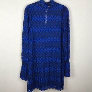 Free People Simone Blue Chevron Lace Mini Dress S NWT